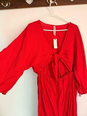 Anthropologie Red Knot-Front Maxi Dress